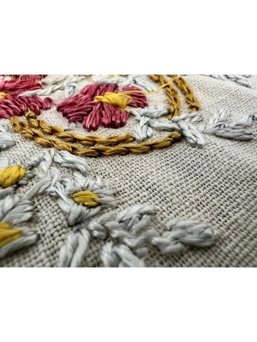 Vintage Embroidered Linen Doily | Floral Crochet Lace Table Topper